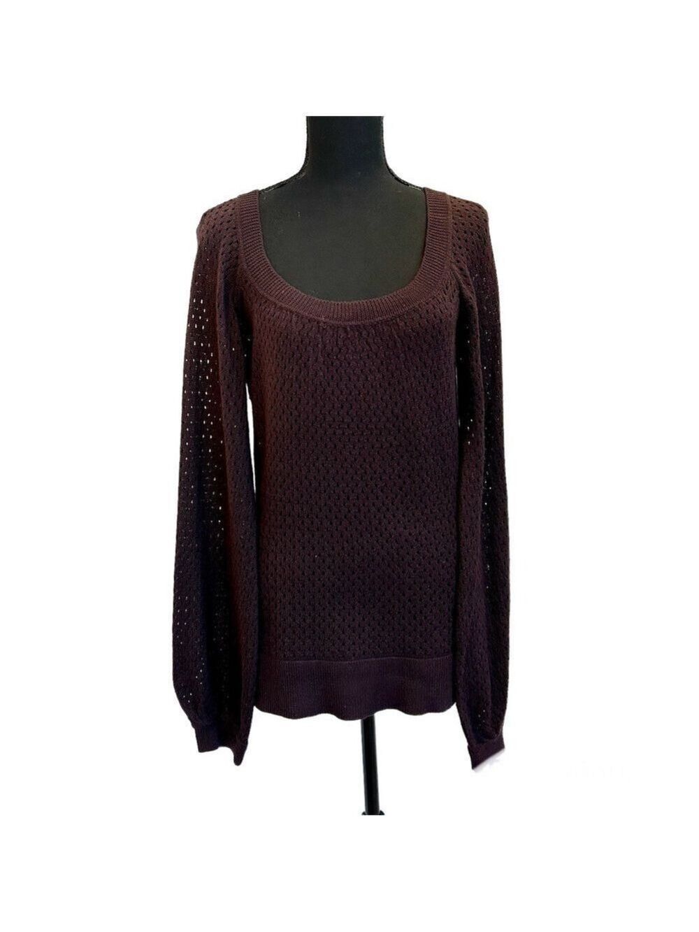 Line dark plum purple mesh knit long sleeve sweater Sz S
